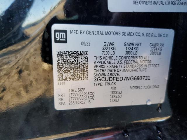 2022 CHEVROLET SILVERADO - 3GCUDFED7NG680731