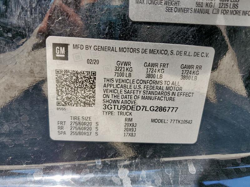 2020 GMC SIERRA K15 3GTU9DED7LG286777