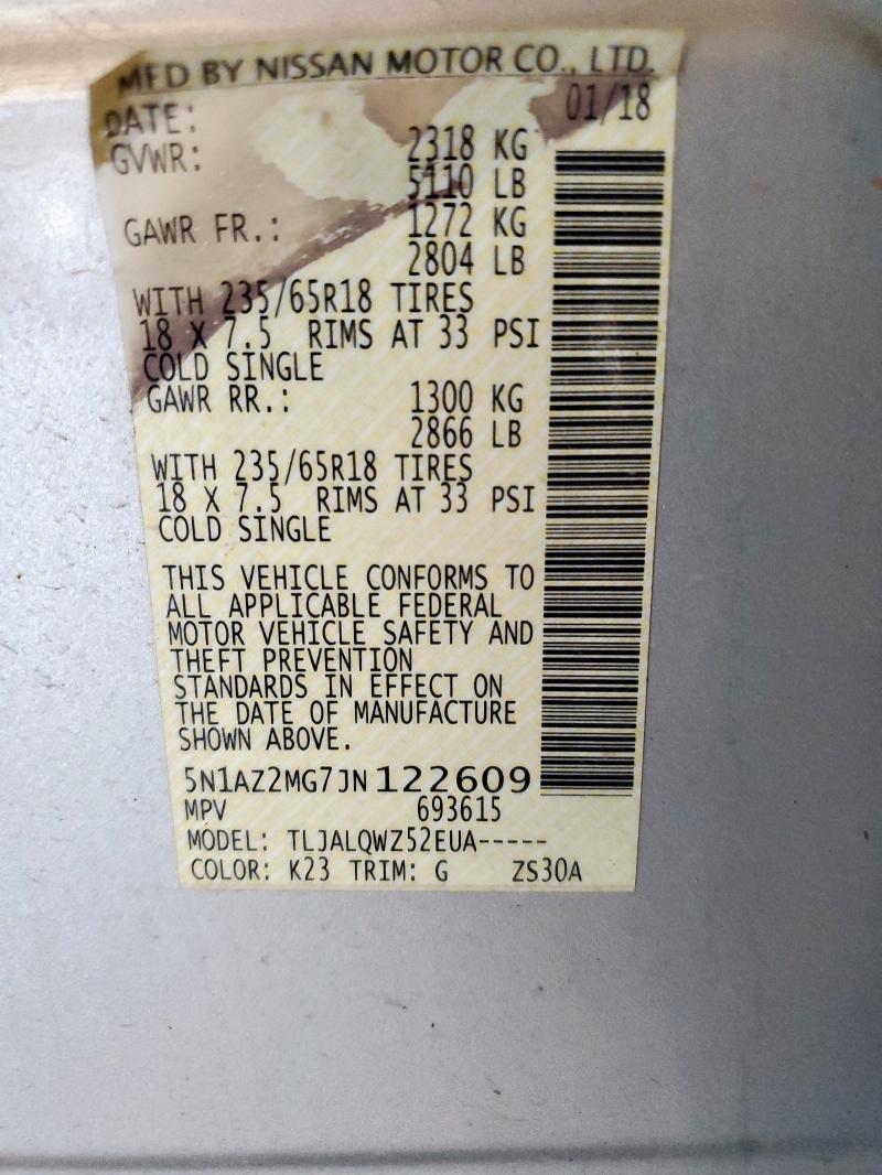 2018 NISSAN MURANO S 5N1AZ2MG7JN122609