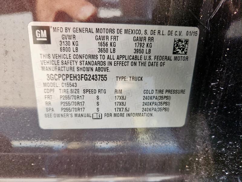 2015 CHEVROLET SILVERADO 3GCPCPEH3FG243755