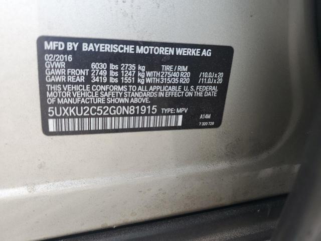 2016 BMW X6 XDRIVE3 5UXKU2C52G0N81915