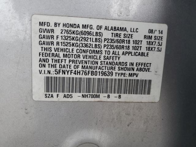 2015 HONDA PILOT EXLN 5FNYF4H76FB019639