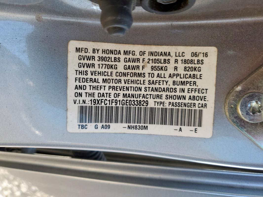 2016 HONDA CIVIC TOUR 19XFC1F91GE033829