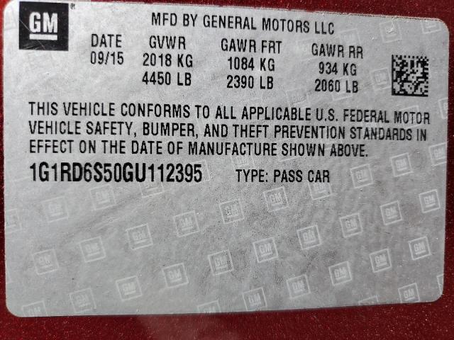 2016 CHEVROLET VOLT LTZ 1G1RD6S50GU112395