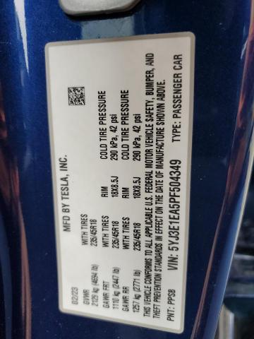 2023 TESLA MODEL 3 5YJ3E1EA5PF504349