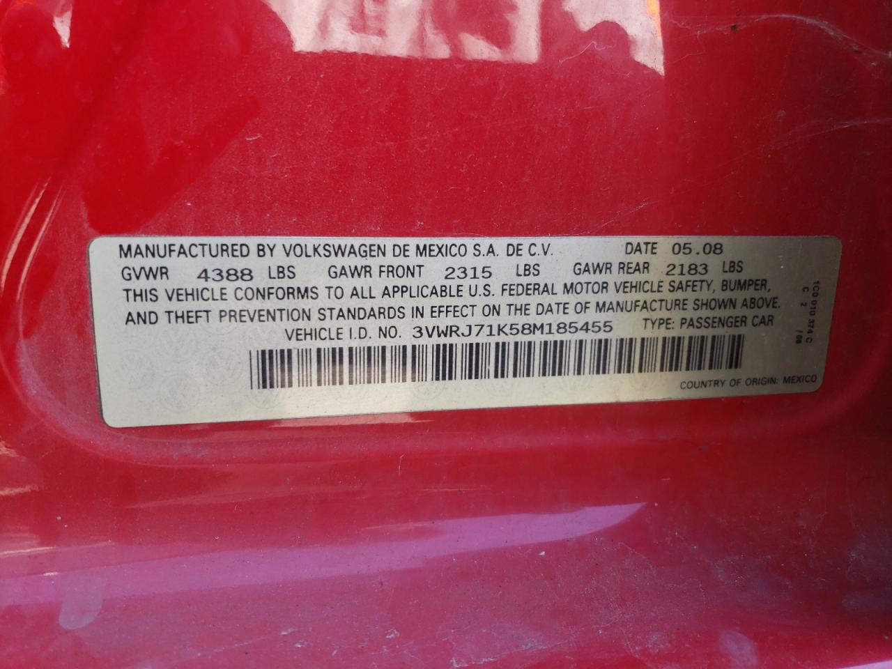 Lot #3268311046 2008 VOLKSWAGEN JETTA WOLFSBURG