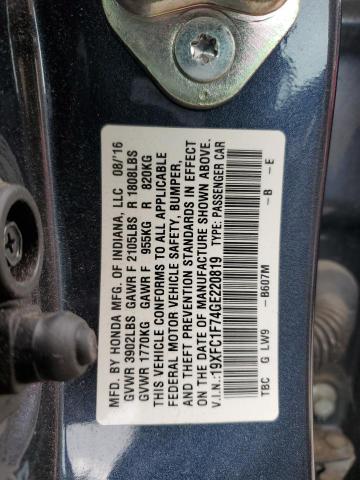 2016 HONDA CIVIC EXL 19XFC1F74GE220819