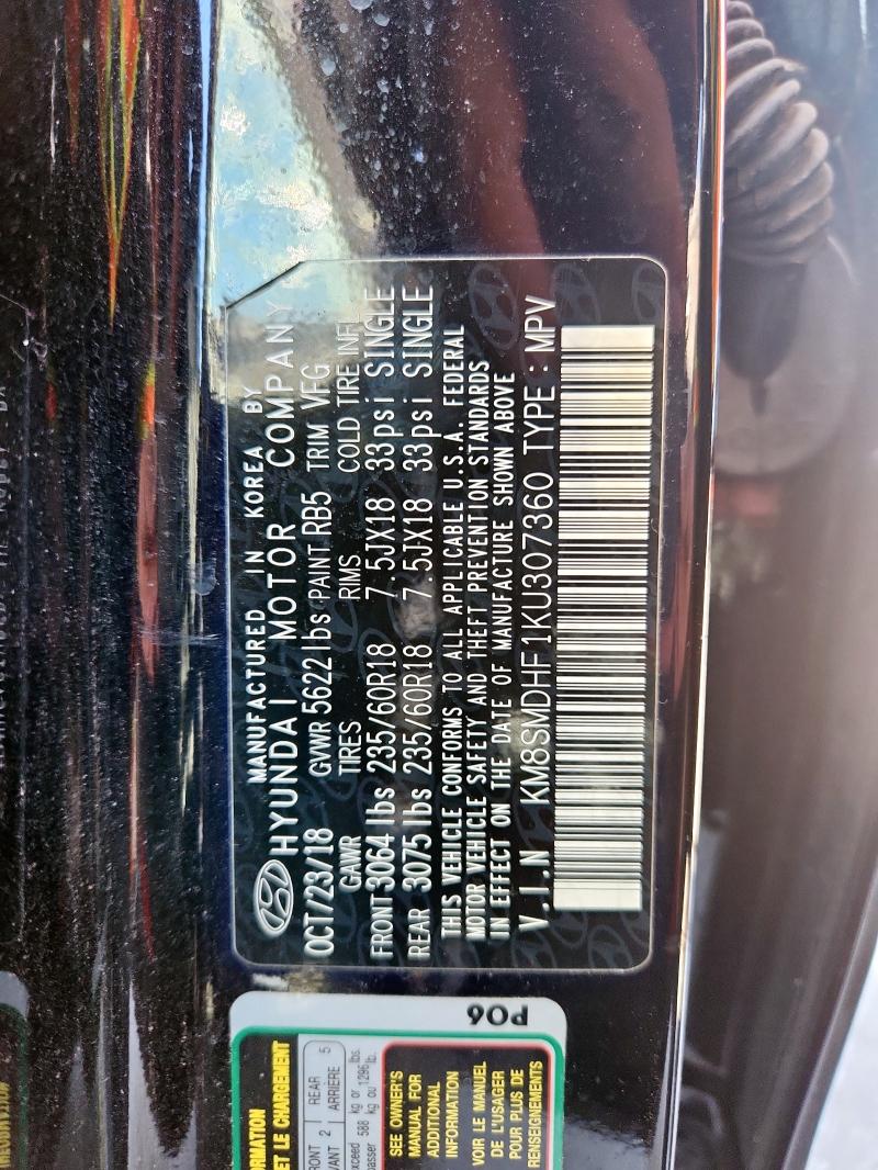 2019 HYUNDAI SANTA FE X KM8SMDHF1KU307360