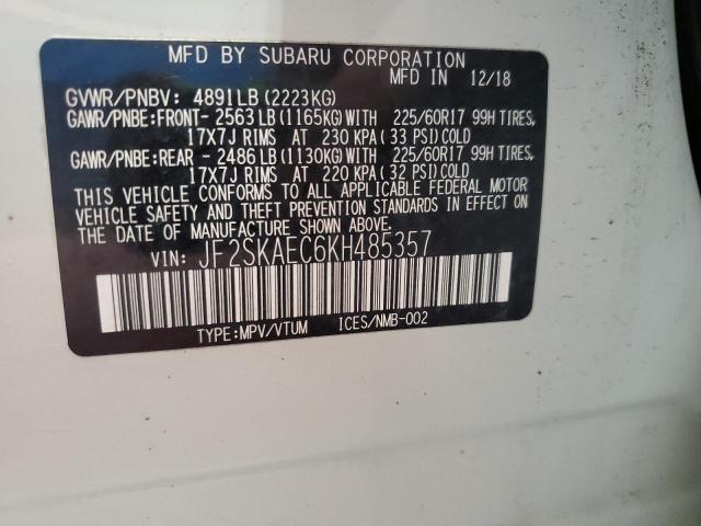 2019 SUBARU FORESTER P JF2SKAEC6KH485357