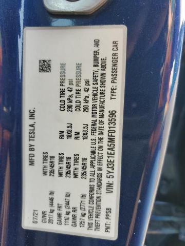 2021 TESLA MODEL 3 - 5YJ3E1EA5MF013596