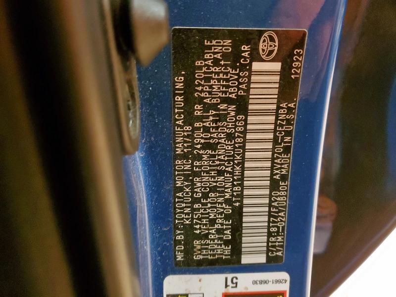 2019 TOYOTA CAMRY L 4T1B11HK1KU187869