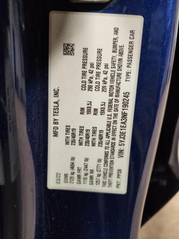 2022 TESLA MODEL 3 5YJ3E1EA3NF190245