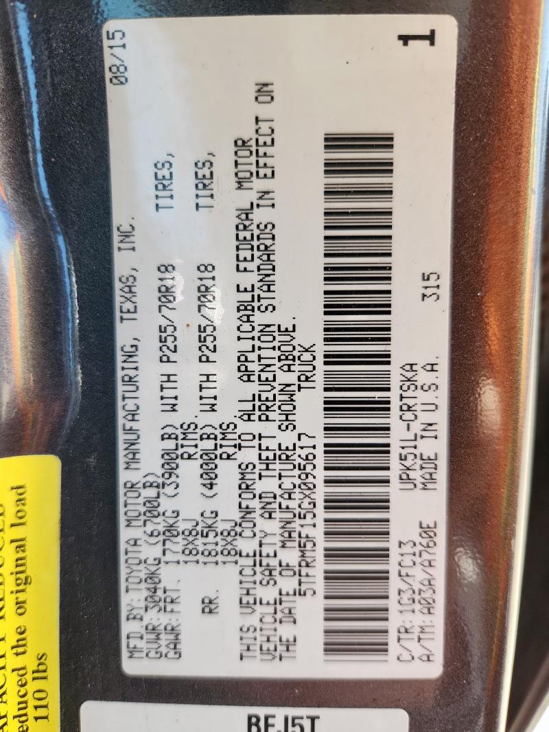 2016 TOYOTA TUND 4X2 5TFRM5F15GX095617