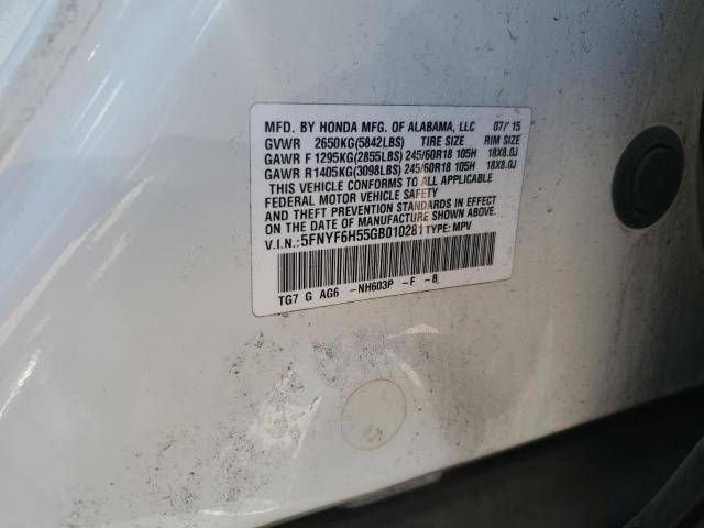 2016 HONDA PILOT EXL 5FNYF6H55GB010281