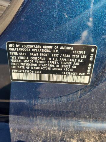 2019 VOLKSWAGEN PASSAT WOL 1VWLA7A33KC013447