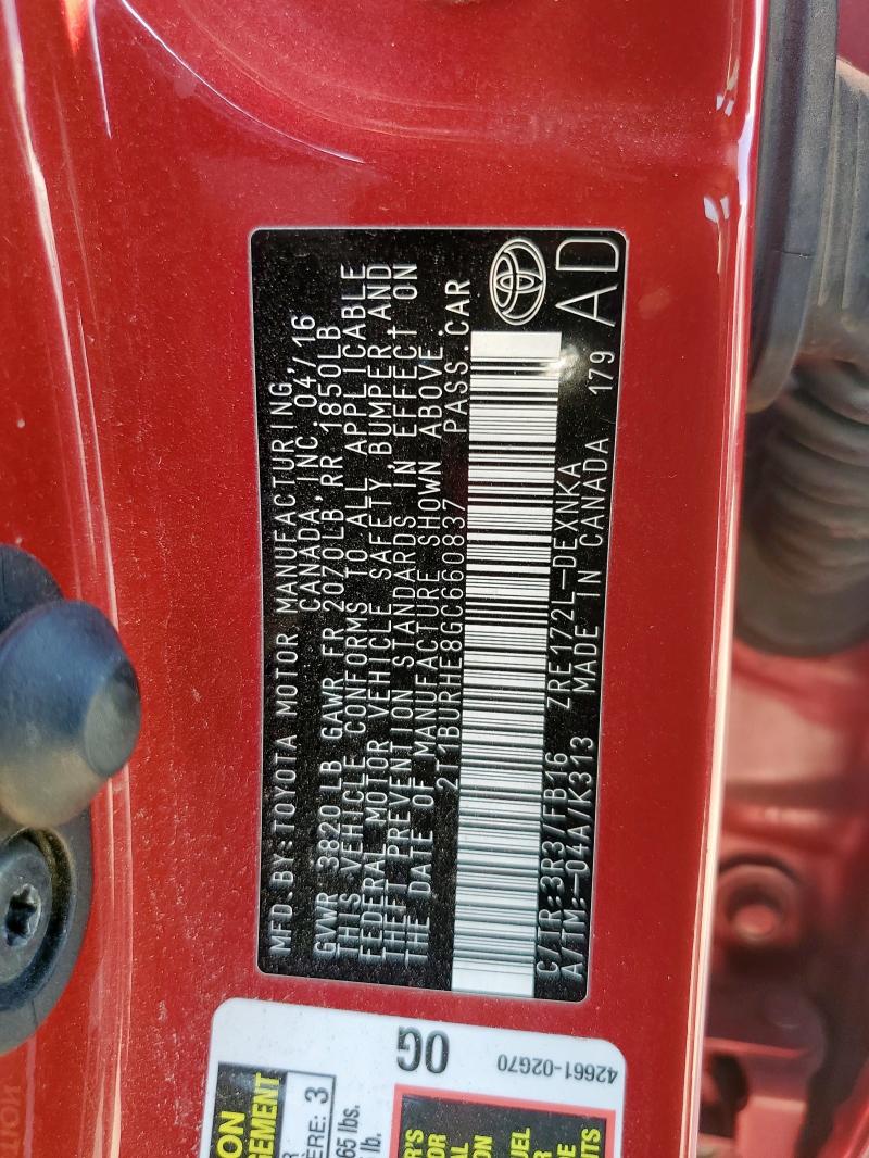 2016 TOYOTA COROLLA L - 2T1BURHE8GC660837