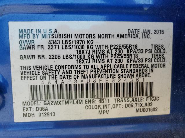 2015 MITSUBISHI OUTLANDER 4A4AP3AU8FE024361