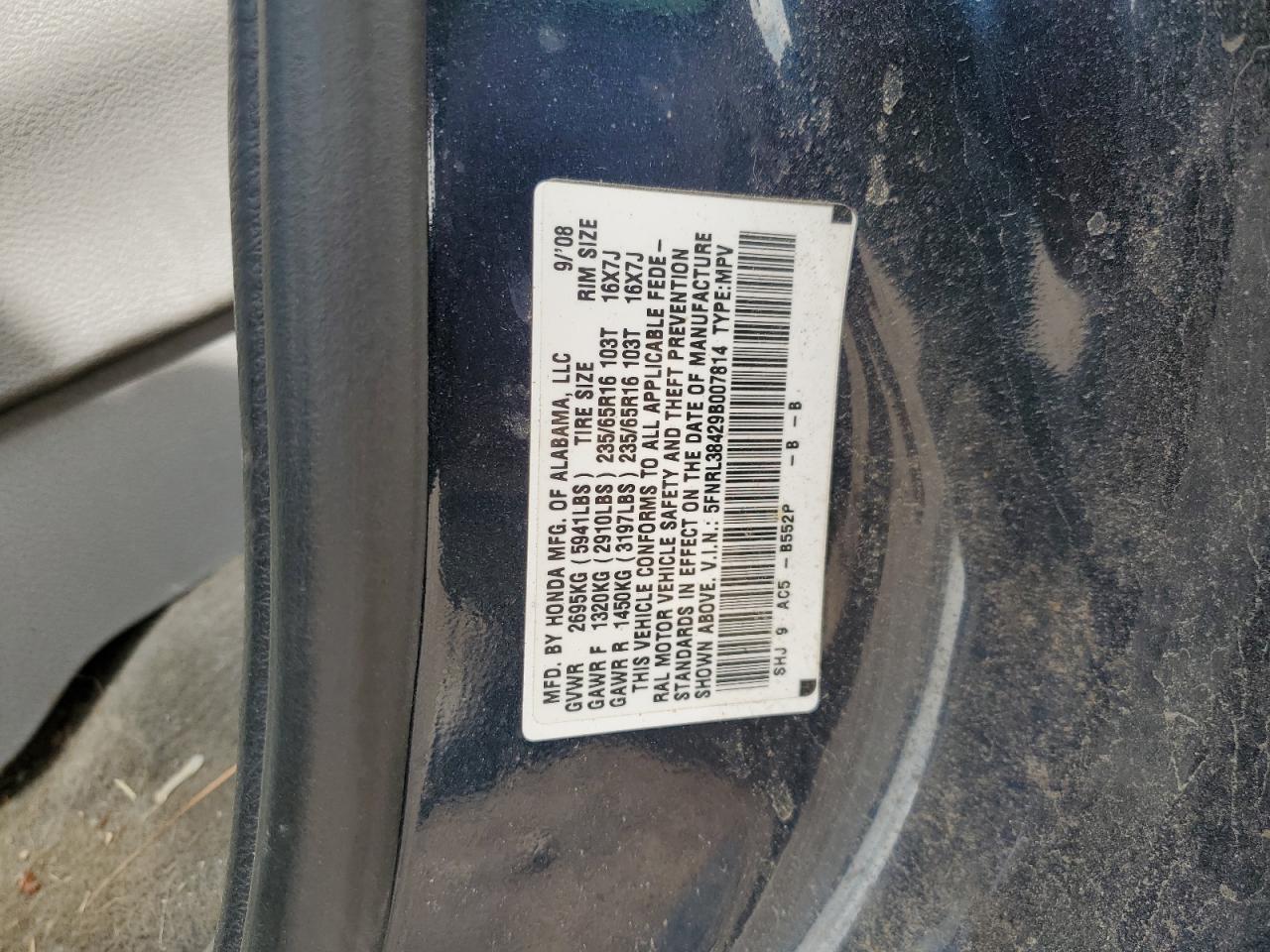 Lot #3296406639 2009 HONDA ODYSSEY EX