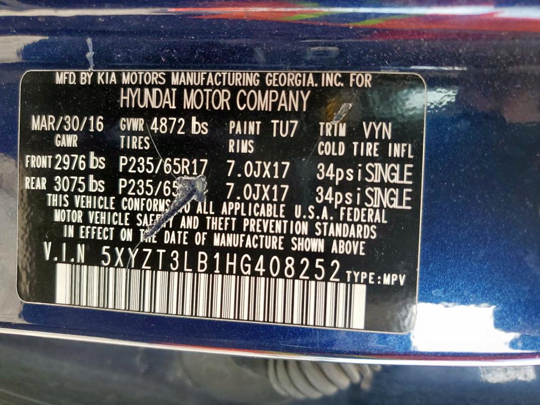 2017 HYUNDAI SANTA FE S 5XYZT3LB1HG408252