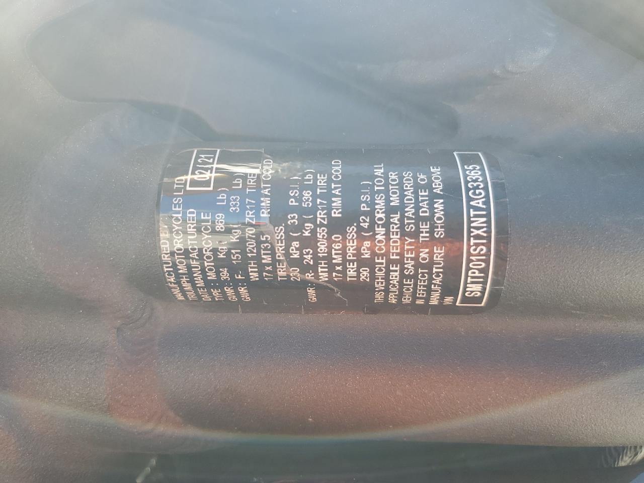 Lot #3283838418 2022 TRIUMPH MOTORCYCLE SPEED TRIPLE 1200 RS