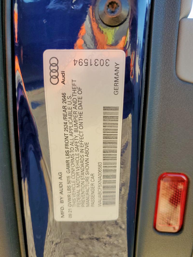 2022 AUDI A5 PREMIUM WAUABCF5XNA006583