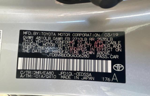 2019 TOYOTA MIRAI JTDBVRBD0KA006280