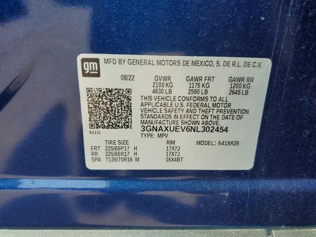 2022 CHEVROLET EQUINOX LT - 3GNAXUEV6NL302454