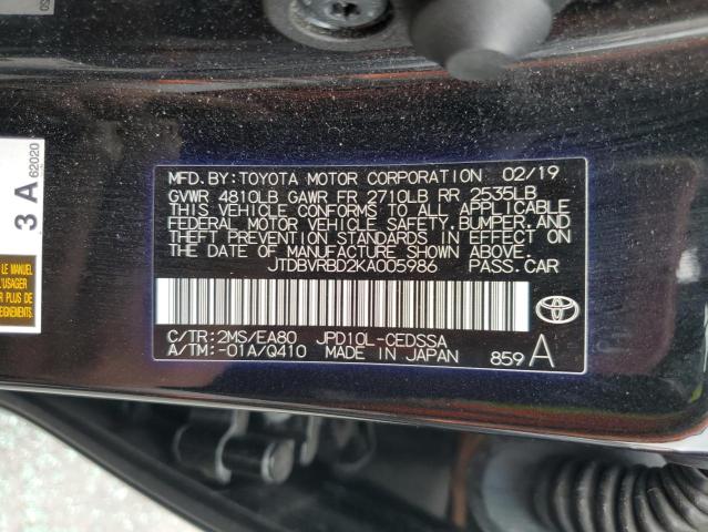2019 TOYOTA MIRAI JTDBVRBD2KA005986