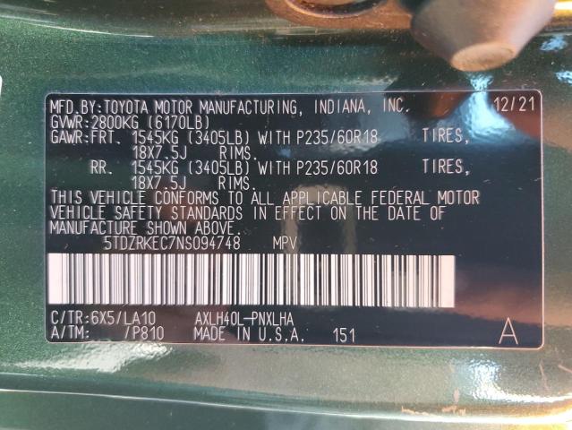 2022 TOYOTA SIENNA LIM 5TDZRKEC7NS094748