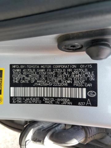 2015 LEXUS CT 200 JTHKD5BH5F2232098