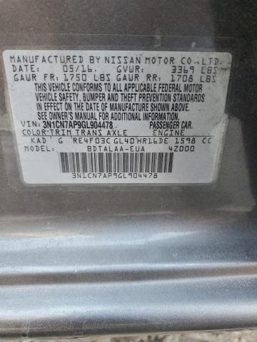 2016 NISSAN VERSA S 3N1CN7AP9GL904478