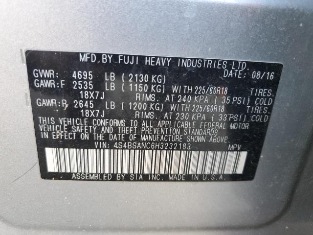 2017 SUBARU OUTBACK 2.5I LIMITED 4S4BSANC6H3232183