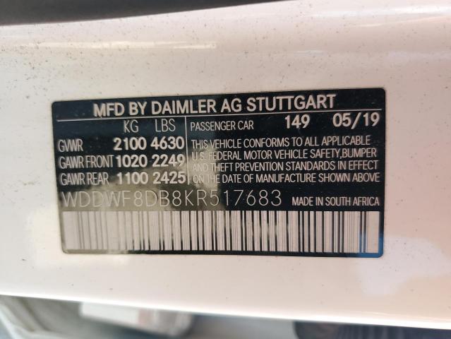 2019 MERCEDES-BENZ C 300 WDDWF8DB8KR517683