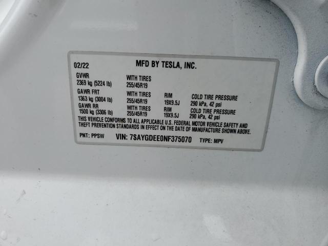 2022 TESLA MODEL Y 7SAYGDEE0NF375070