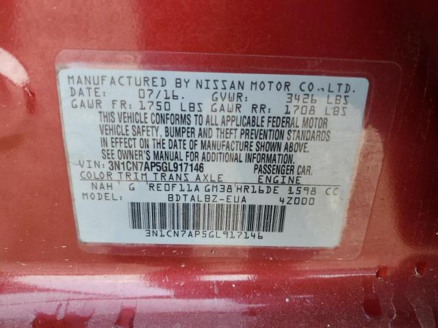 2016 NISSAN VERSA S 3N1CN7AP5GL917146