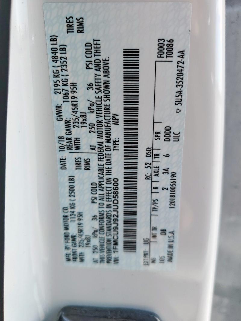 2018 FORD ESCAPE TITANIUM 1FMCU9J92JUD58600