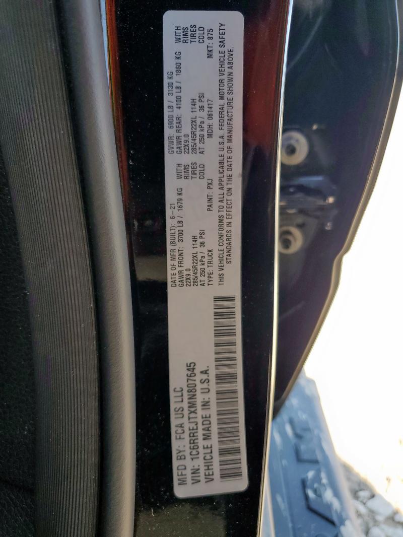 2021 RAM 1500 LARAM - 1C6RREJTXMN807645