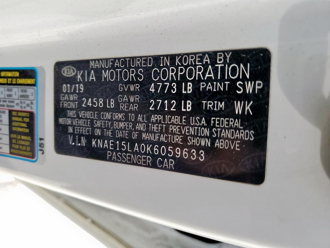 2019 KIA STINGER KNAE15LA0K6059633