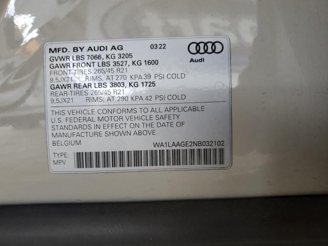 2022 AUDI E-TRON PRE WA1LAAGE2NB032102