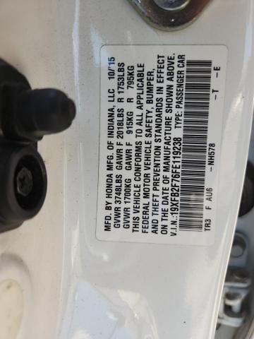 2015 HONDA CIVIC SE - 19XFB2F76FE119238