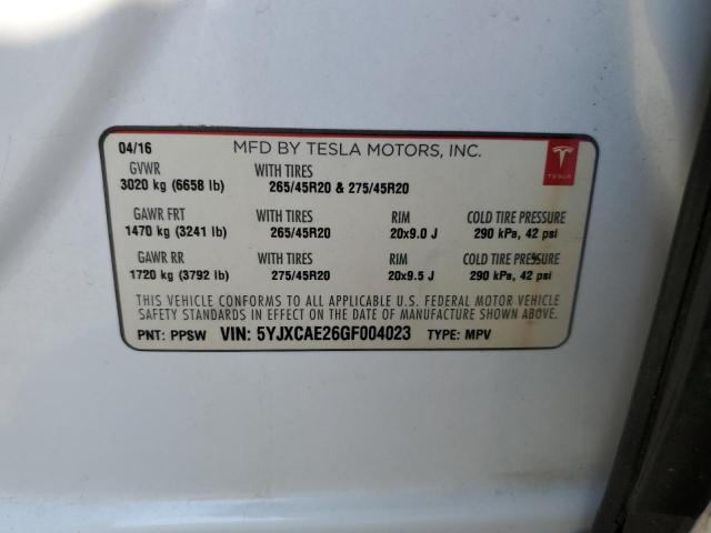 2016 TESLA MODEL X 5YJXCAE26GF004023