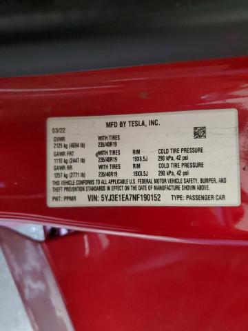2022 TESLA MODEL 3 5YJ3E1EA7NF190152