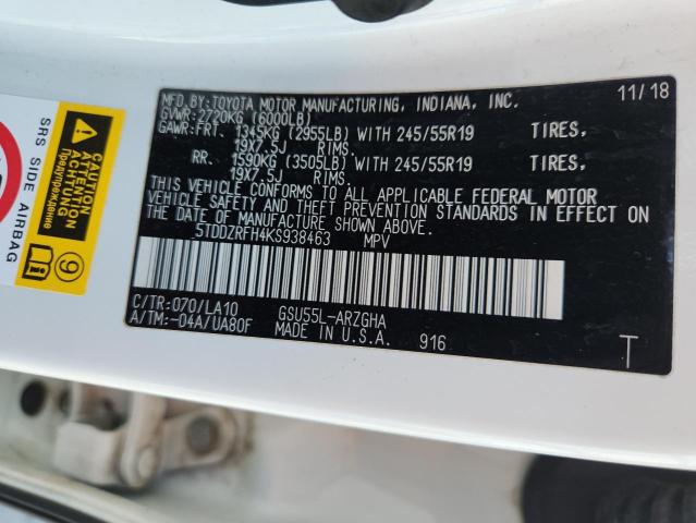 2019 TOYOTA HIGHLANDER 5TDDZRFH4KS938463