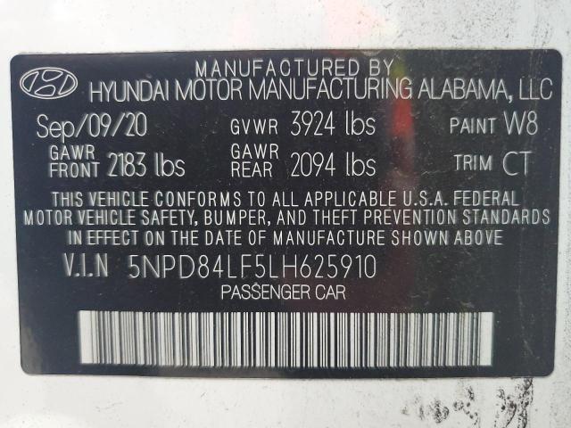 2020 HYUNDAI ELANTRA SEL 5NPD84LF5LH625910