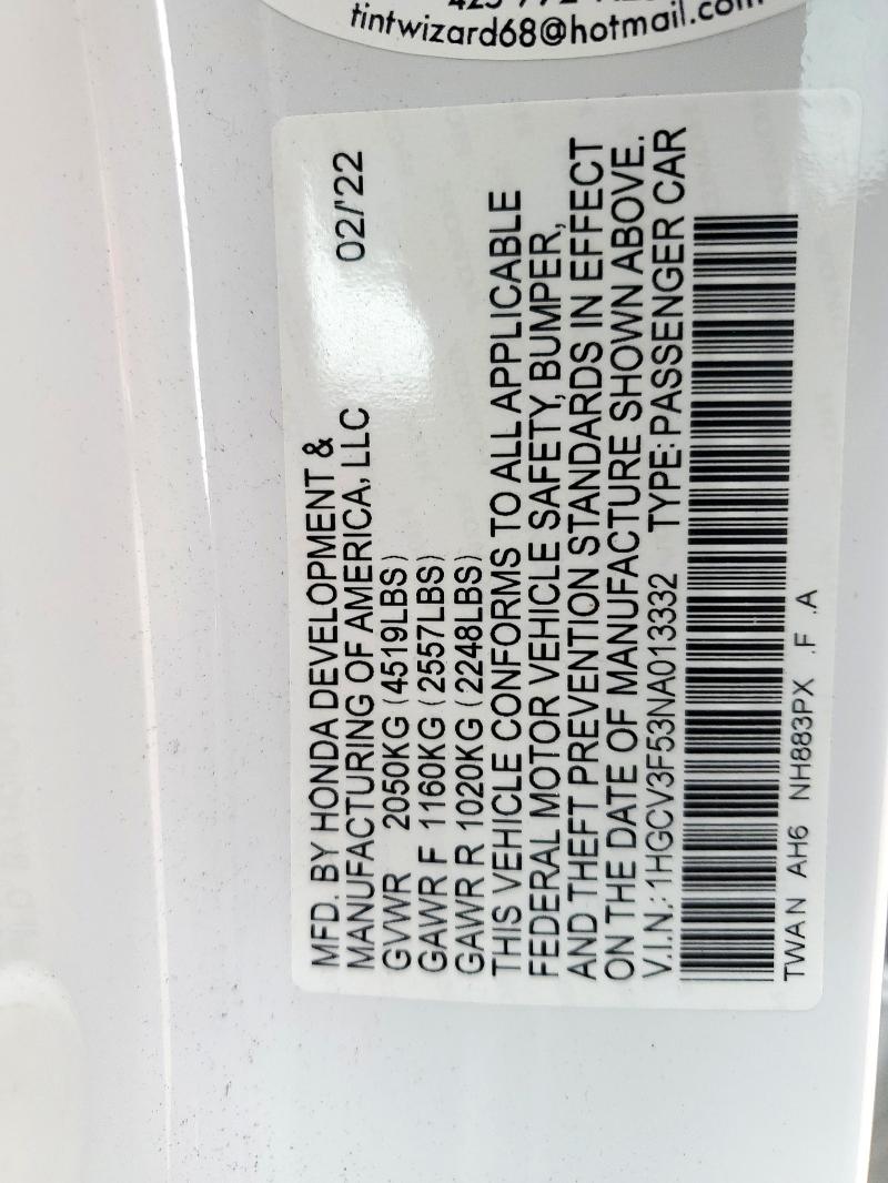 2022 HONDA ACCORD HYB 1HGCV3F53NA013332
