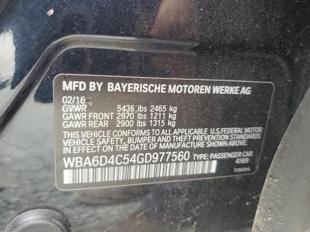 2016 BMW 650 I GRAN WBA6D4C54GD977560