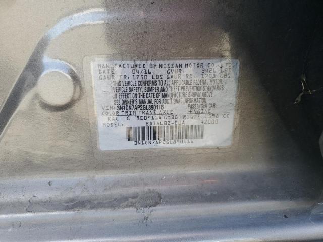 2016 NISSAN VERSA S 3N1CN7AP2GL890116