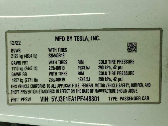 2023 TESLA MODEL 3 5YJ3E1EA1PF448801