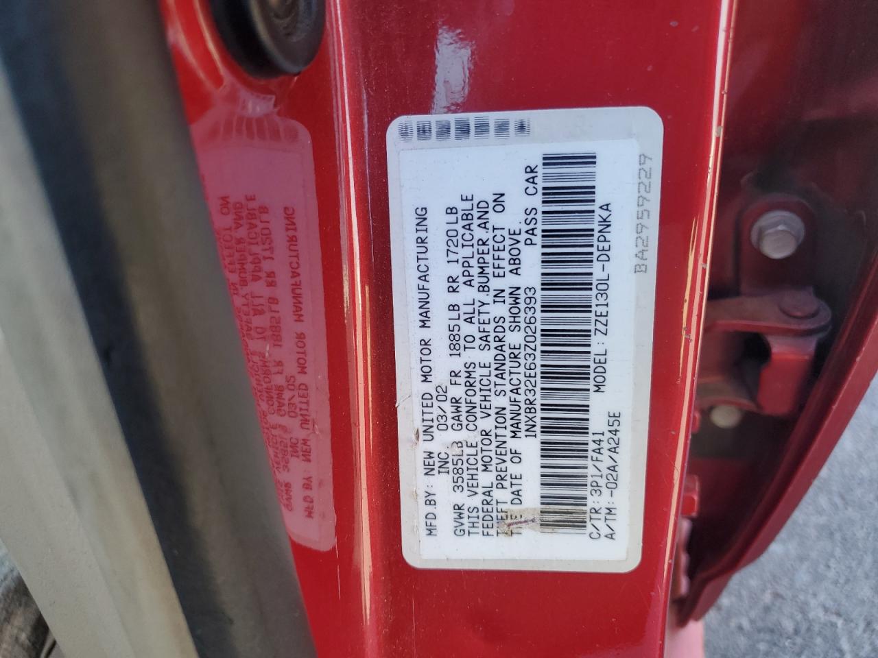 Lot #3280839385 2003 TOYOTA COROLLA CE