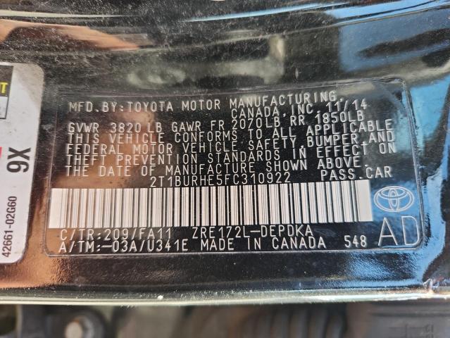 2015 TOYOTA COROLLA L 2T1BURHE5FC310922